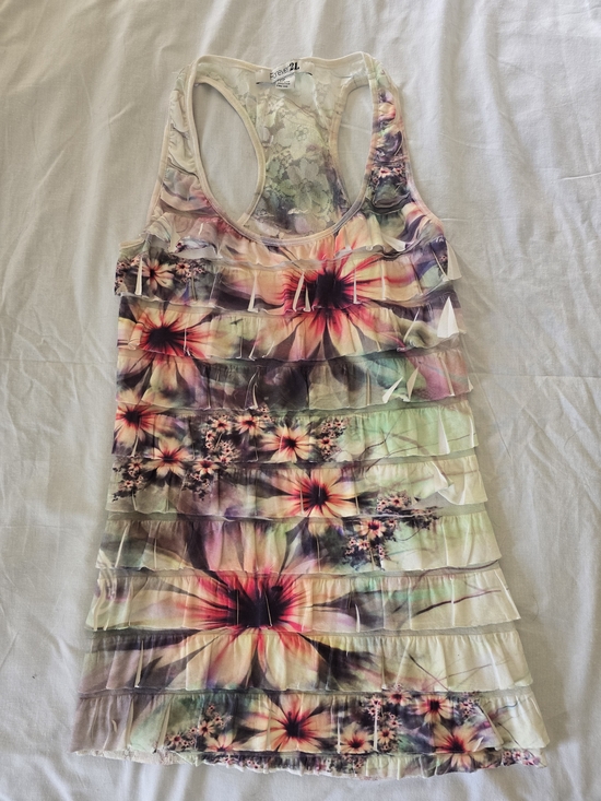 Forever 21 Tops - Forever 21 Floral Ruffle Racerback Tank Top - Multicolor Pastel